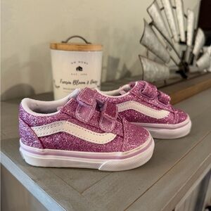 Vans Kids Glitter Velcro Sneakers - Pink with White Stripe